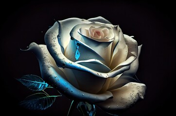 White Rose Flowers On Black Backdrop With Copy Space Generative AI