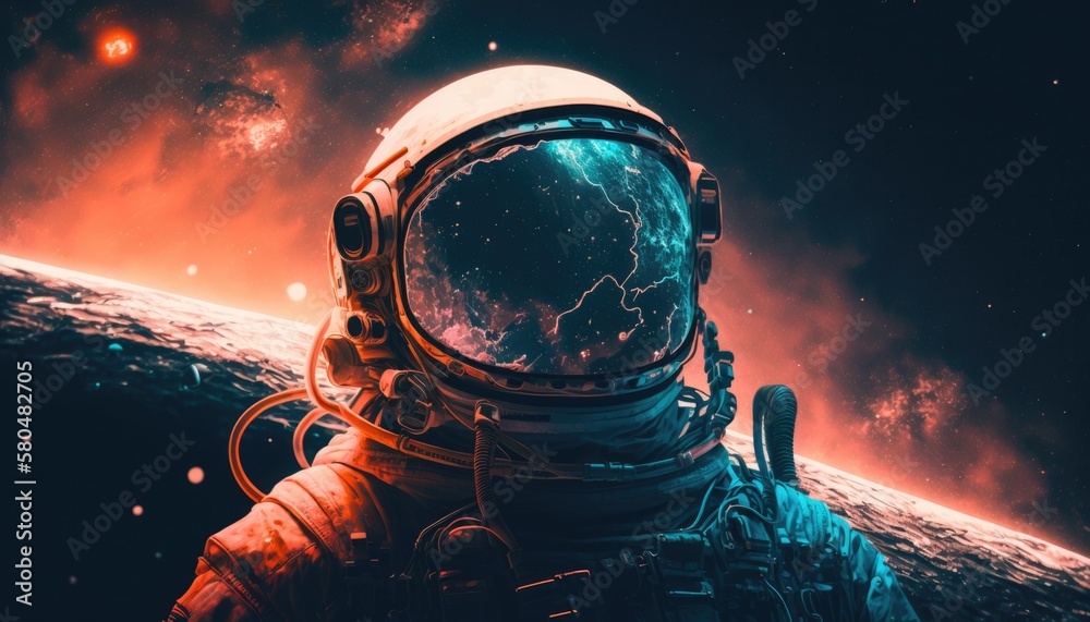 Wall mural an astronaut with a space suit and the moon in the background generative ai