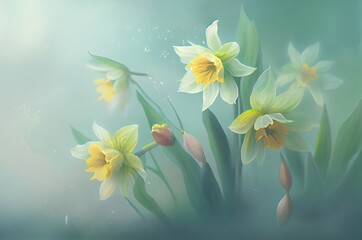Daffodil Flowers Soft Backdrop With Blank Space Generative AI