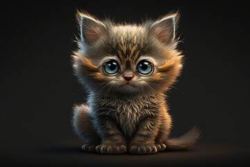 A cartoon picture of a little kitten as an animal character. Generative AI
