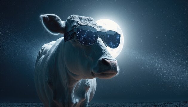 a cow with sunglasses on the moon generative ai