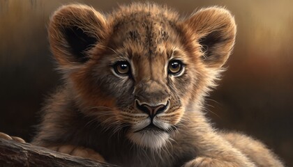 Fototapeta na wymiar a lion cub in the wild generative ai