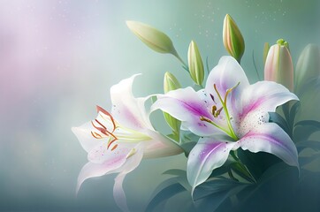 Lily Flowers Soft Backdrop With Copy Space Generative AI