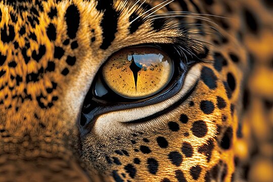 A close up picture of a leopard's eyes. Generative AI