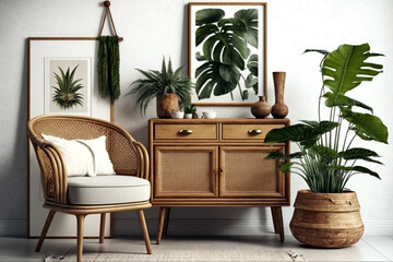 Minimalist interior with wooden furniture’s. Generative ai interior concept
