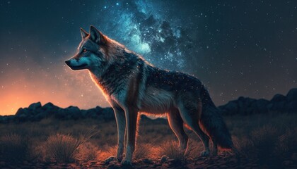 a wolf with a moon in the background generative ai