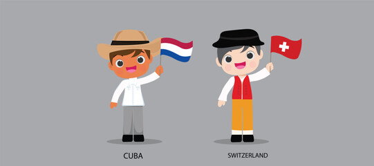 People in national dress.Switzerland,Switzerland,Set of pairs dressed in traditional costume. National clothes. illustration.