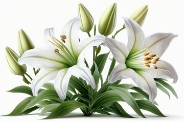 Fototapeta premium Happy Easter; Easter flowers most popular in design: Easter Lily - A classic symbol of Easter, the white trumpet-shaped flowers represent purity and hope.