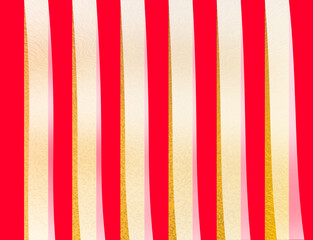 Fototapeta na wymiar 日本の伝統、式典や祭礼、広告や装飾に不可欠な「紅白幕」。金箔背景に風にそよぐ透かし白帯の豪華高級版。 ※審査中