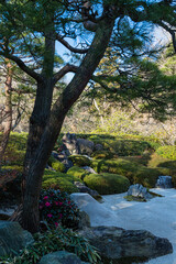 日本　神奈川県鎌倉市のあじさい寺で知られている明月院の枯山水庭園