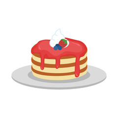 Pancake Illustration with Strawberry Syrup and Berry