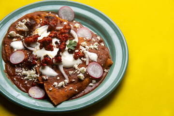 Mexican enfrijoladas with chorizo and fresh cheese