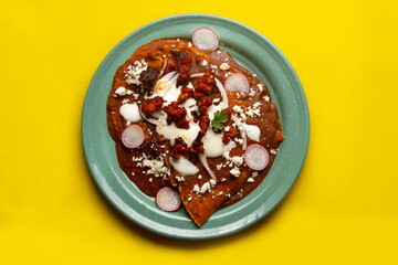 Mexican enfrijoladas with chorizo and fresh cheese