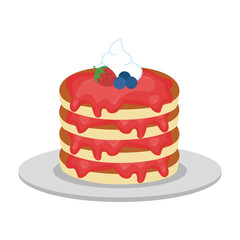 Breakfast Pancake Illustration with Strawberry Syrup and Berry