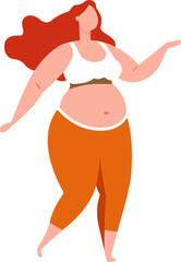 Fat woman in exercise clothes, character,  illustration.