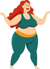 Fat woman in exercise clothes, character,  illustration.