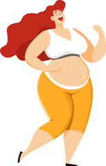 Fat woman in exercise clothes, character,  illustration.