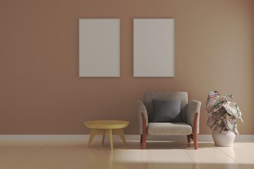 Photo frame mock up,Empty room 3d rendering