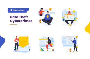 Data theft cybercrime vector illustration collection pack