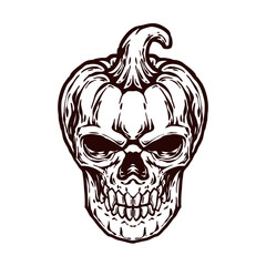 pumpkin skull head line art