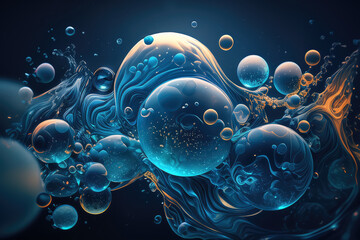 Deep Blue Waves and Bubbles in a Mesmerizing Formation, generative ai
