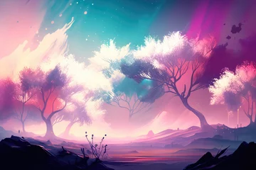 Türaufkleber Hell-pink Whimsical and ethereal abstract landscape with blurred shapes in pastel colors, conjuring a sense of magic and wonder, generative ai