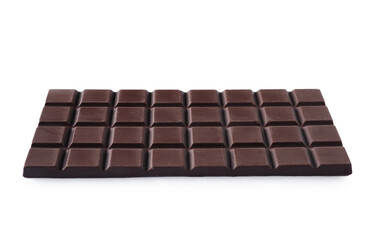 Delicious dark chocolate bar isolated on white