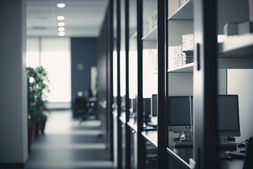 Real estate photo of modern coworking office in corporate. AI generative
