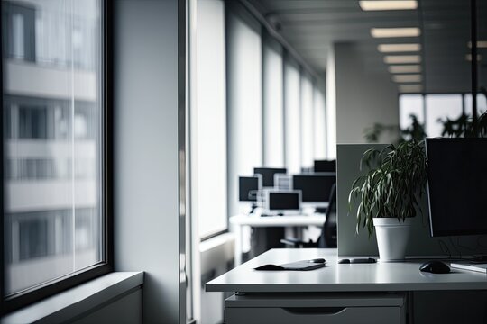 Real estate photo of modern coworking office in corporate. AI generative