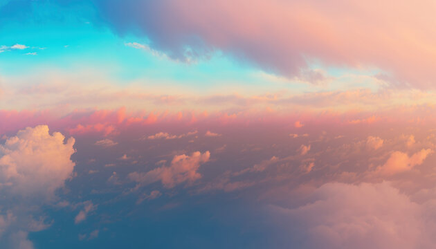 Aerial view of sunset sky abstract background. Generative ai.