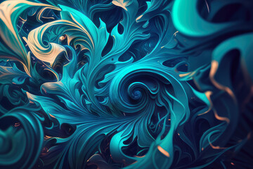Electric Blue and Turquoise Swirls in a Dynamic Composition, generative ai