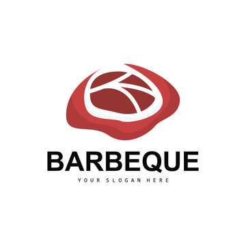 Meat Logo, Smoked Beef Vector, BBQ Grill Baberque Logo Design And Butcher Cut, Illustration Template Icon
