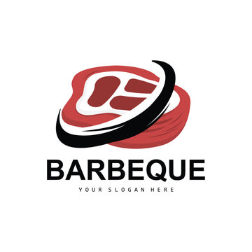 Meat Logo, Smoked Beef Vector, BBQ Grill Baberque Logo Design And Butcher Cut, Illustration Template Icon