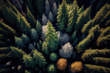 A pine forest from an aerial perspective.