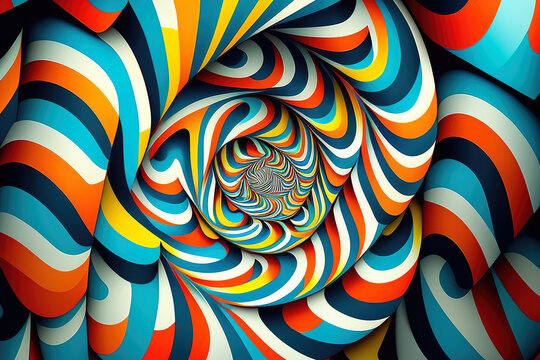 Fototapeta Hypnotic optical illusion pattern with repetitive shapes and vibrant colors, generative ai