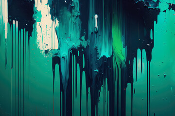 Abstract Wallpaper of Dripping Paint with a Grunge-Style Texture in Cool Shades of Blue and Green, generative ai