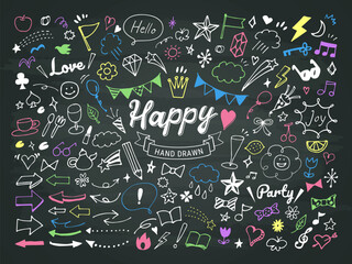 チョーク画風のガーリーな装飾アイコンセット