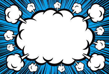 アメコミ風　雲形のフレームと集中線の背景素材（青）