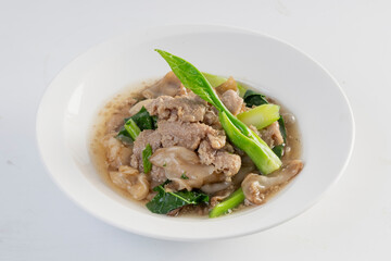 Noodles in Gravy with Pork isolated white background