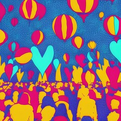Happy and wonderful day colorful abstract illustration of a crowded hot air ballon event. 