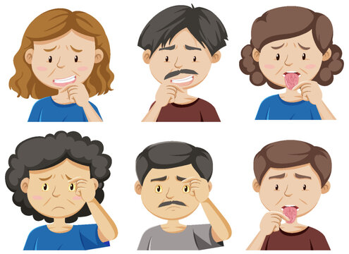 Set of people having mouth ulcer