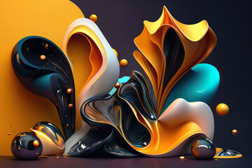 Abstract 3D Shapes in a Liquid World worldpaper design, generative ai