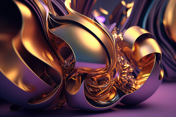 otherworldly 3D-rendered design featuring abstract organic shapes and iridescent metallic accents, generative ai