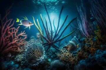 Fototapeta na wymiar underwater sea landscape made with Generative AI