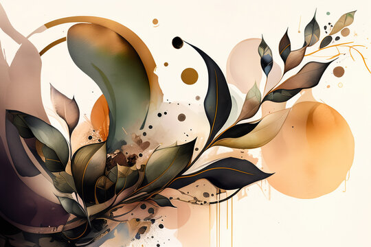 Abstract Watercolor Painting of Organic Shapes in Earthy Tones, generative ai