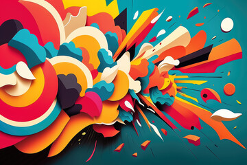 riot of playful shapes in bright and cheerful colors bounce around a canvas, exuding a sense of pure joy and energy, generative ai