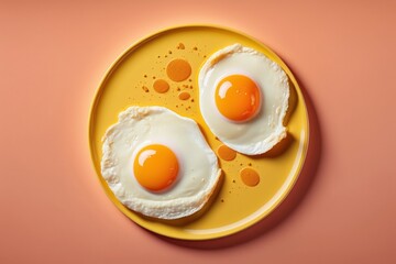 Fried eggs on pastel color background, Healthy breakfast. Created Generative Ai