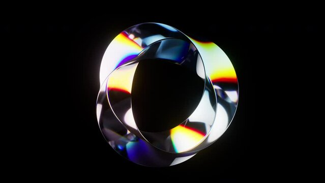 Loop rotation of colorful curve glass with dispersion, 3d rendering.