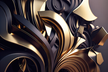 visually striking 3D-rendered design featuring abstract organic shapes and metallic accents, with a futuristic vibe, generative ai