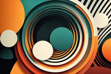 minimalistic vector-style design featuring overlapping circles and stripes with a solid color background, generative ai